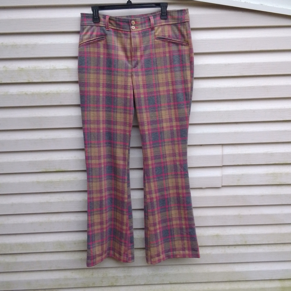 Anthropologie The Essential Trouser Plaid Soft Pink and Grey